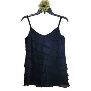 Ann Taylor Black Ruffle Top Blouse Size S